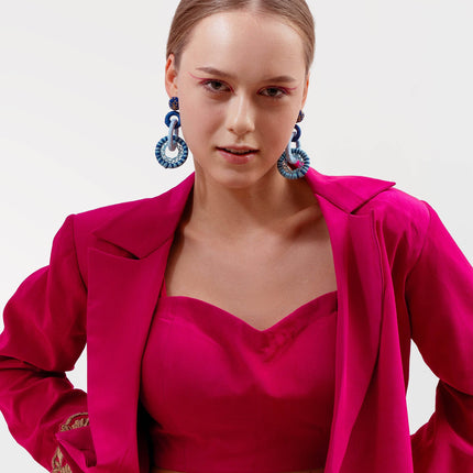 Blue Tripple Rafia Long Earrings - HASHTACK