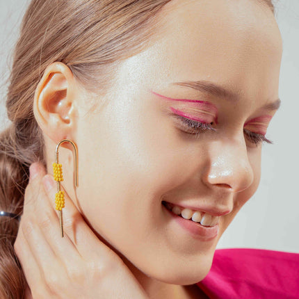 Twisted Yellow Beaded Earrings - HASHTACK