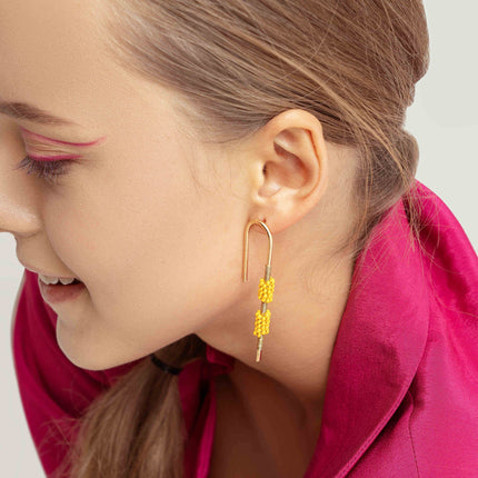 Twisted Yellow Beaded Earrings - HASHTACK