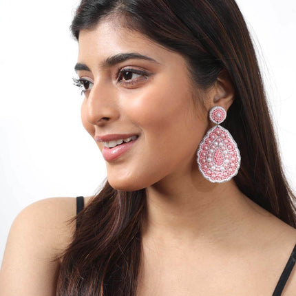 Blush Pink & White Pearl Drop Flower Earrings - HASHTACK