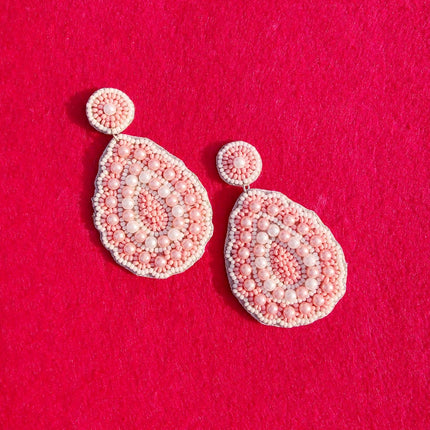 Blush Pink & White Pearl Drop Flower Earrings - HASHTACK