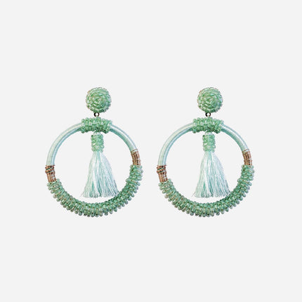 Green Beaded Fringe Hoops - HASHTACK
