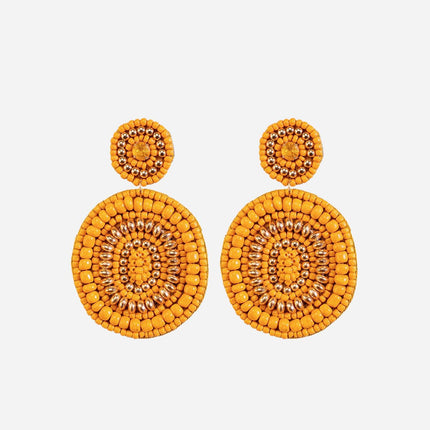 Mustard Round Beaded Earrings - HASHTACK