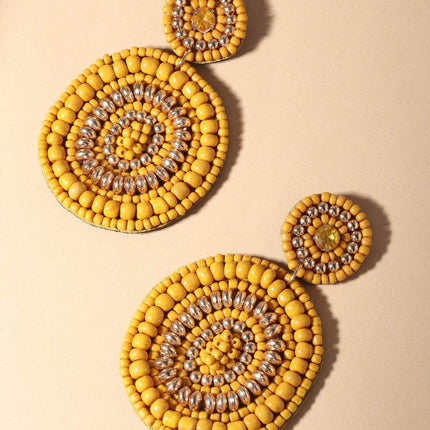 Mustard Round Beaded Earrings - HASHTACK