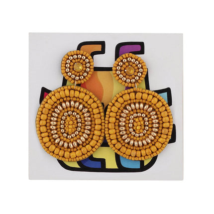Mustard Round Beaded Earrings - HASHTACK