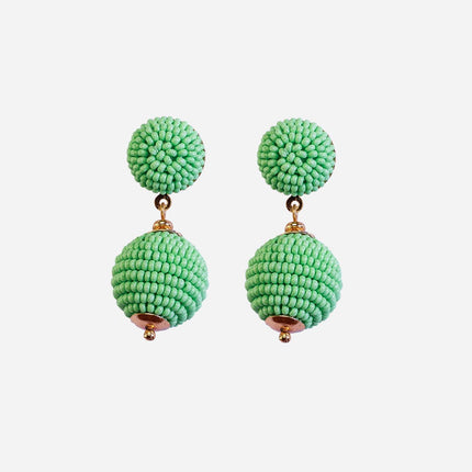 Green Mini Beaded 2 Ball Earrings - HASHTACK
