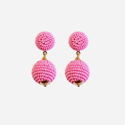 Pink Mini Beaded 2 Ball Earrings - HASHTACK