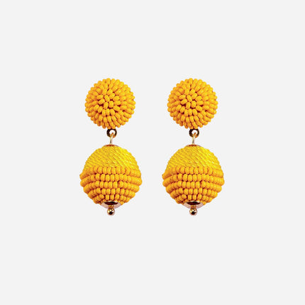 Yellow Mini Beaded 2 Ball Earrings - HASHTACK