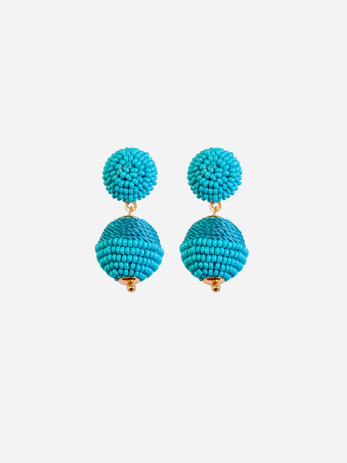 Blue Mini Beaded 2 Ball Earrings Hashtack HASHTACK