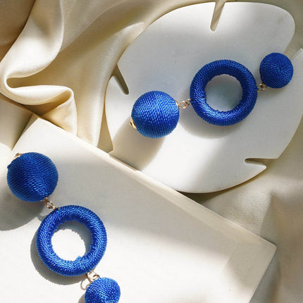 Blue Cord Triple Dangle Earrings - HASHTACK