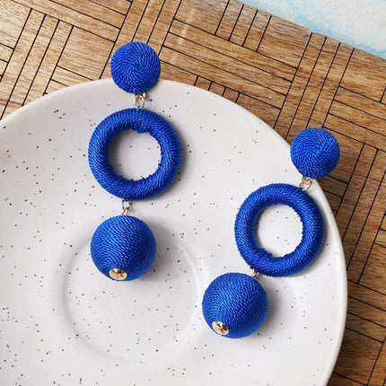 Blue Cord Triple Dangle Earrings - HASHTACK