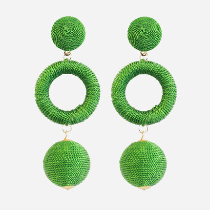 Green Cord Triple Dangle Earrings - HASHTACK