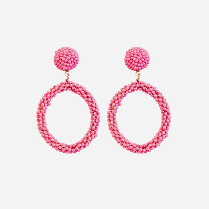 Pink Beaded Top Hoop Earrings - HASHTACK