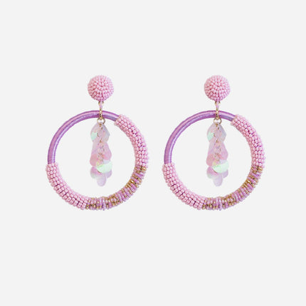Pink Beaded Sequence Bunch Hoops - HASHTACK