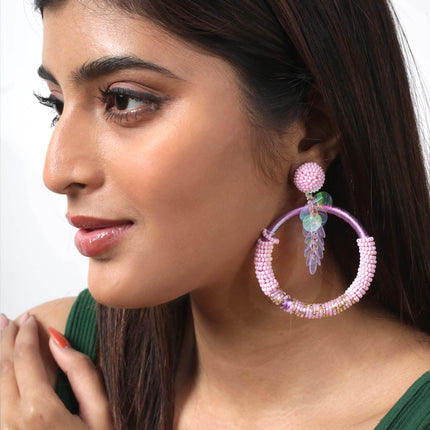 Pink Beaded Sequence Bunch Hoops - HASHTACK