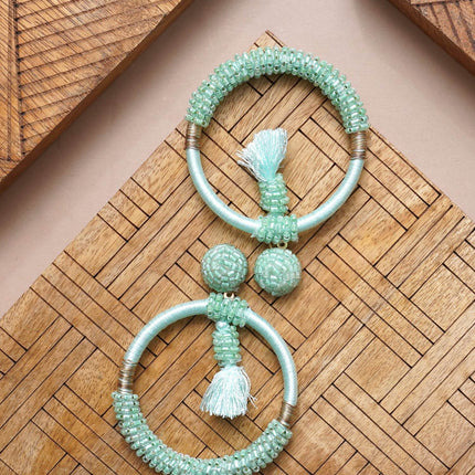 Green Beaded Fringe Hoops - HASHTACK