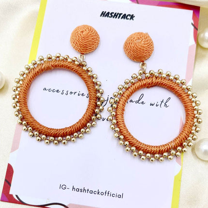 Orange Beaded Sun Hoops - HASHTACK