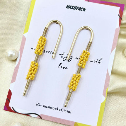 Umbrella Stick Yellow Beaded Earrings - HASHTACK