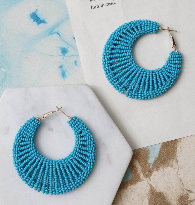 Blue Beaded Spider Hoops - HASHTACK