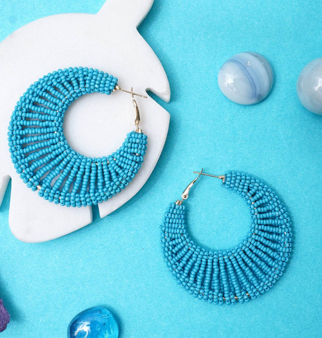Blue Beaded Spider Hoops - HASHTACK