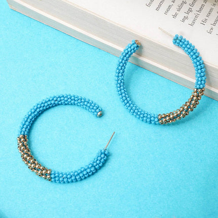 Blue Gold Beaded Hoops - HASHTACK