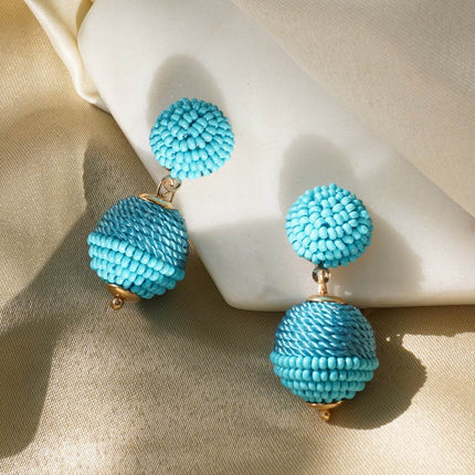 Sky Blue Mini Beaded Ball Earrings - HASHTACK