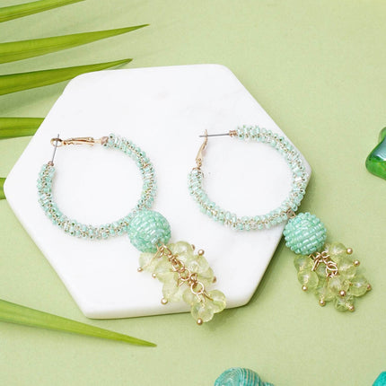 Green Beaded Hoops Earrings - HASHTACK