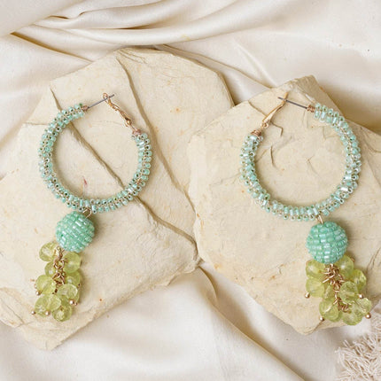Green Beaded Hoops Earrings - HASHTACK