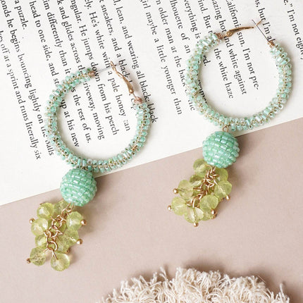 Green Beaded Hoops Earrings - HASHTACK