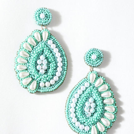 Green Pearl Drop Half Flower Earrings - HASHTACK