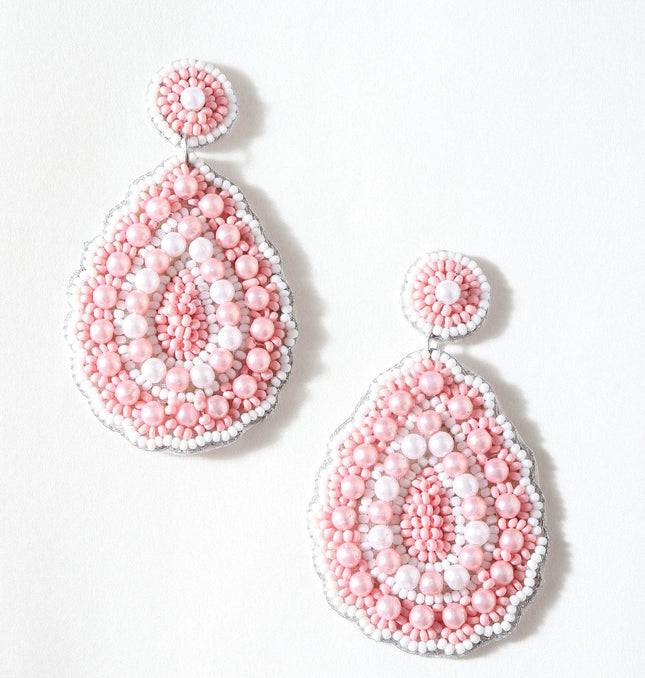Blush Pink & White Pearl Drop Flower Earrings - HASHTACK