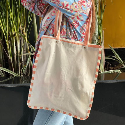 Striped Liner Canvas Tote Bag - HASHTACK