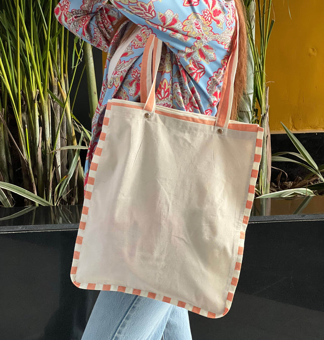 Striped Liner Canvas Tote Bag - HASHTACK