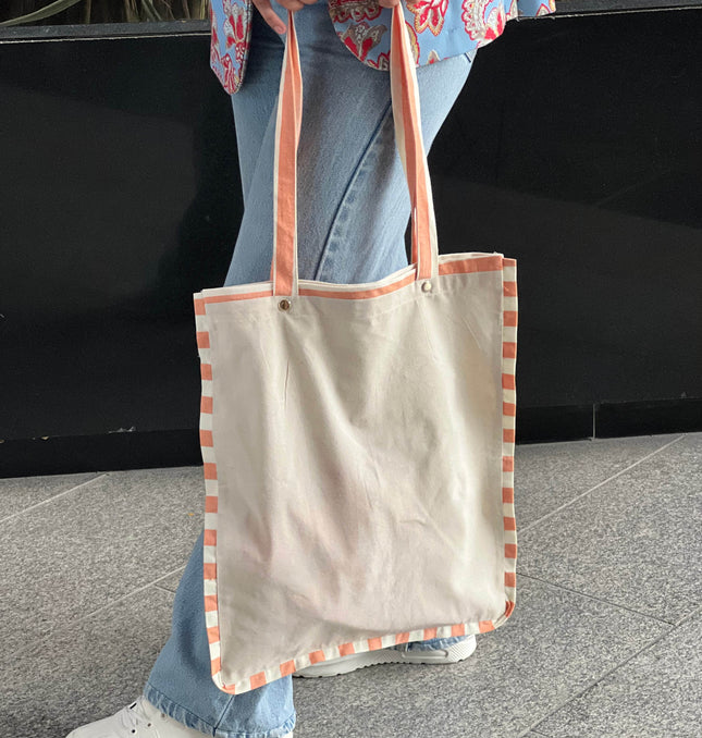 Striped Liner Canvas Tote Bag - HASHTACK