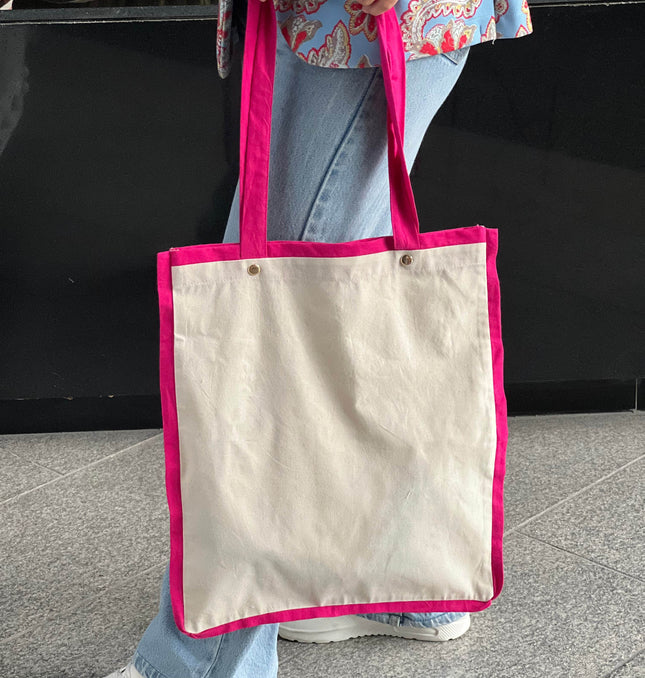 Pink Liner Canvas Tote Bag - HASHTACK