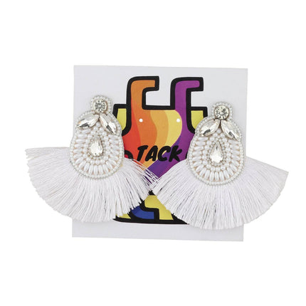 White Fan Fringe Stone Earrings - HASHTACK