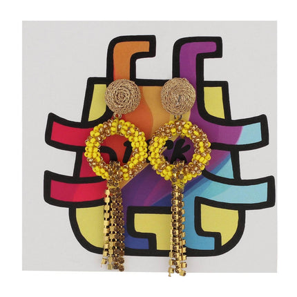 Yellow Beaded Drop Chain Earrings - HASHTACK