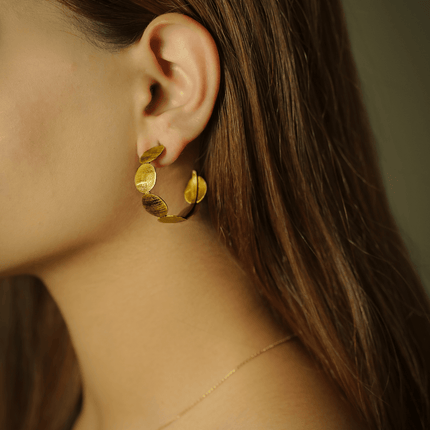 Modern Geometric Gold Brass Hoop Earrings - HASHTACK