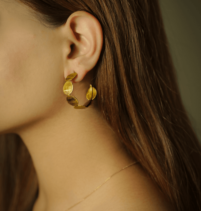 Modern Geometric Gold Brass Hoop Earrings - HASHTACK