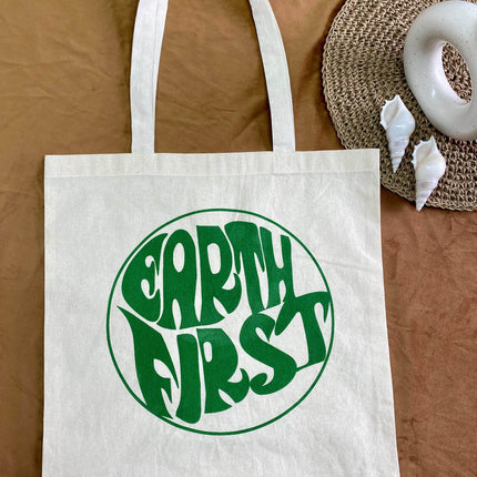 Earth First Printed Canvas Tote Bag - HASHTACK