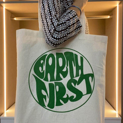 Earth First Printed Canvas Tote Bag - HASHTACK