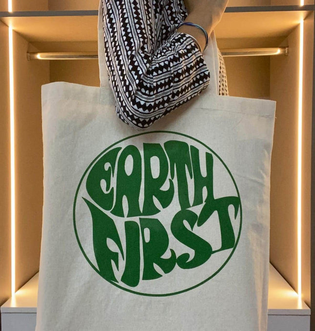Earth First Printed Canvas Tote Bag - HASHTACK