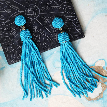 Aqua Blue Tassel Earrings - HASHTACK