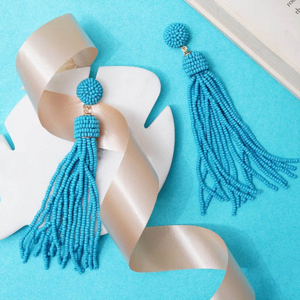 Aqua Blue Tassel Earrings - HASHTACK