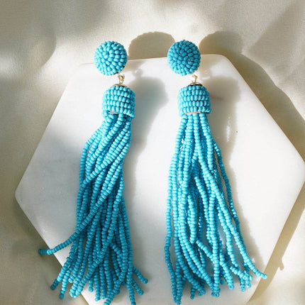 Aqua Blue Tassel Earrings - HASHTACK