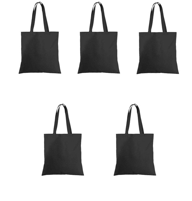 Black Plain Canvas Tote Bag Set of 5 - HASHTACK
