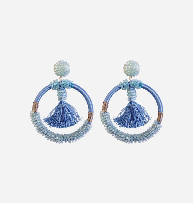 Blue Beaded Fringe Hoops - HASHTACK