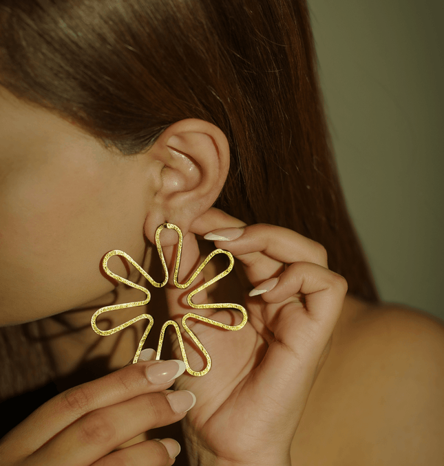 Brass Flower Outline Earrings - HASHTACK