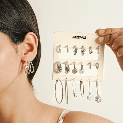 Classic Silver Earring Set of 10 - HASHTACK