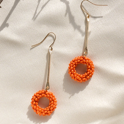 Orange Round Beaded Earring